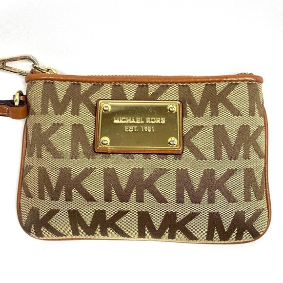 Michael Michael Kors Jet Set Wristlet Wallet Brown Canvas Leather Trim 6"x4" - Picture 2 of 15